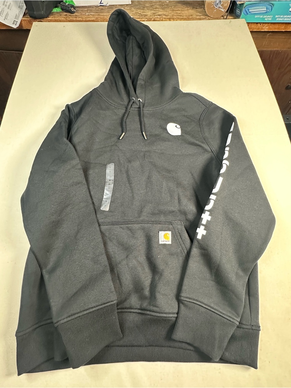 Carhartt Black Hooded Logo Sweatshirt with Sleeve Graphics women’s medium